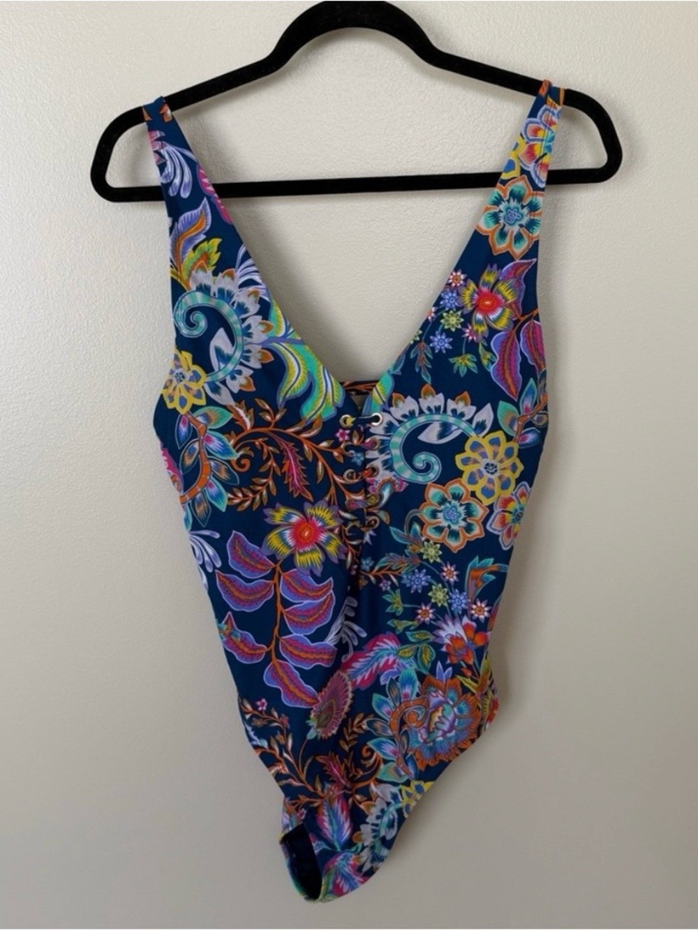 BCBG Navy Floral One-Piece Swimsuit with Multicolor Print